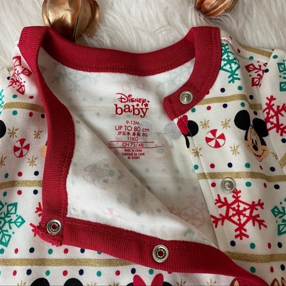 DISNEY DISNEYLAND MICKEY MINNIE MOUSE CHIP DALE CHRISTMAS XMAS SANTA BABY 9-12 - Picture 7 of 9